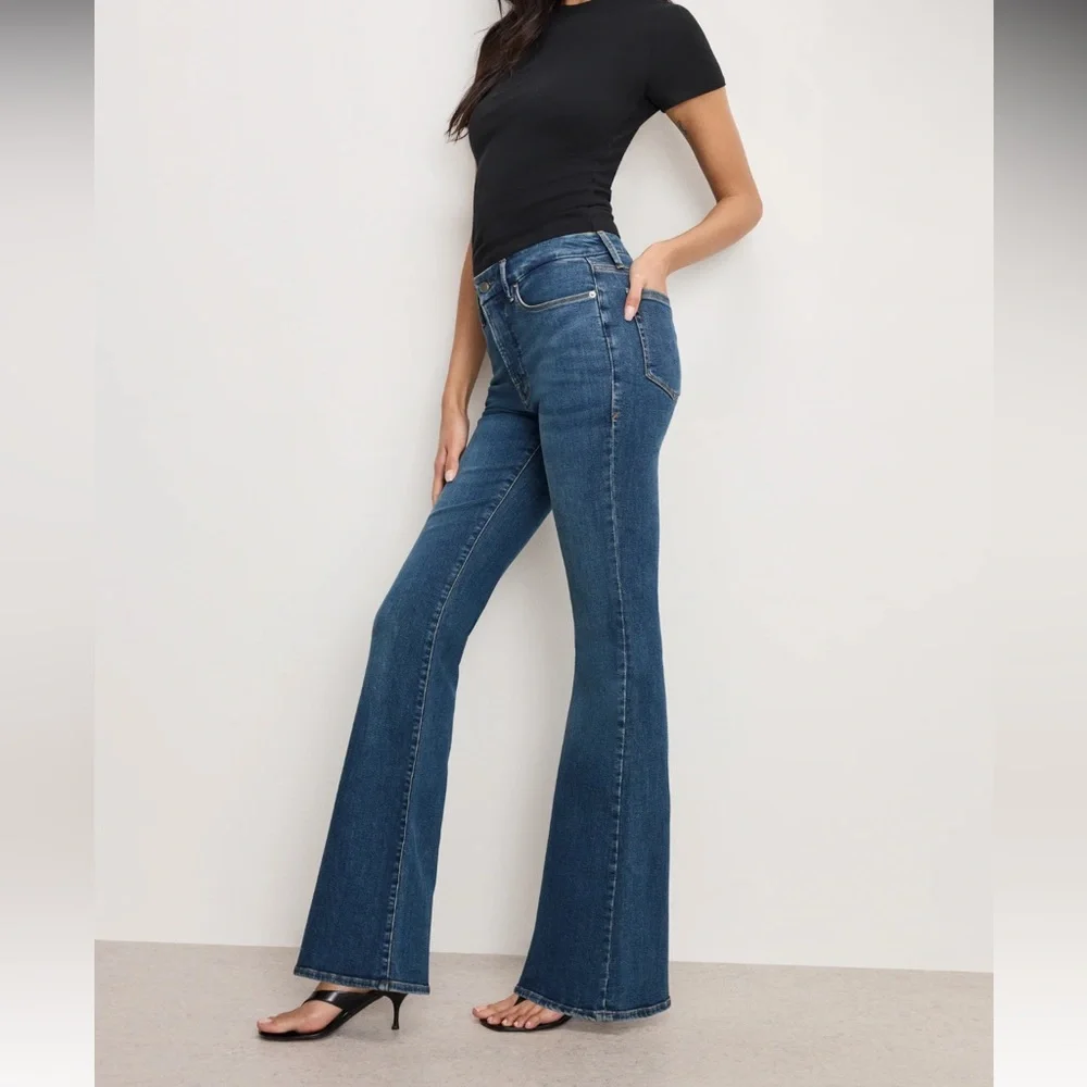 Good American Good Legs Flare Jeans Blue 004 Women Size 4 Stretch